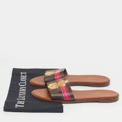 Pre Owned Louis Vuitton Brown Monogram Canvas Summer Trunks Flat Slides Size 37