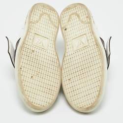 Pre Owned Louis Vuitton White/Brown Monogram Canvas and Leather Frontrow Lace Up Sneakers Size 38.5