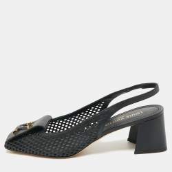 Pre Owned Louis Vuitton Black Leather Perforated Shake Slingback Pumps Size 41