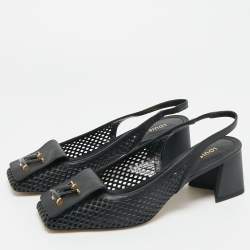 Pre Owned Louis Vuitton Black Leather Perforated Shake Slingback Pumps Size 41