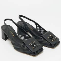 Pre Owned Louis Vuitton Black Leather Perforated Shake Slingback Pumps Size 41
