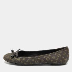 Pre Owned Louis Vuitton Brown Monogram Mini Lin Canvas Debbie Ballet Flats Size 38.5