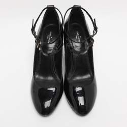 Pre Owned Louis Vuitton Black Patent and Canvas Peep Toe Pumps Size 39