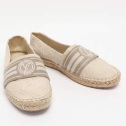 مملوكة مسبقًا Louis Vuitton Light Beige Jacquard Espadrille Flats Size 38.5
