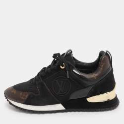 Pre Owned Louis Vuitton Brown/Black Monogram Coated Canvas and Leather Run Away Low Top Sneakers Size 37.5