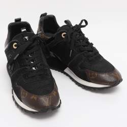 Pre Owned Louis Vuitton Brown/Black Monogram Coated Canvas and Leather Run Away Low Top Sneakers Size 37.5