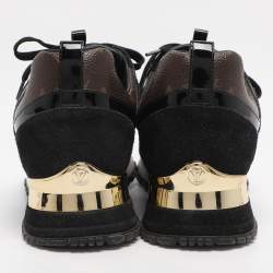 Pre Owned Louis Vuitton Brown/Black Monogram Coated Canvas and Leather Run Away Low Top Sneakers Size 37.5