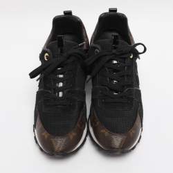 Pre Owned Louis Vuitton Brown/Black Monogram Coated Canvas and Leather Run Away Low Top Sneakers Size 37.5