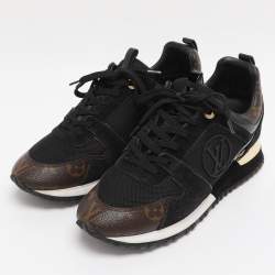 Pre Owned Louis Vuitton Brown/Black Monogram Coated Canvas and Leather Run Away Low Top Sneakers Size 37.5