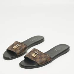 Pre Owned Louis Vuitton Brown Monogram Canvas Lock It Slides Sandals Size 39.5
