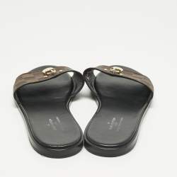 Pre Owned Louis Vuitton Brown Monogram Canvas Lock It Slides Sandals Size 39.5