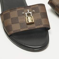 Pre Owned Louis Vuitton Brown Monogram Canvas Lock It Slides Sandals Size 39.5