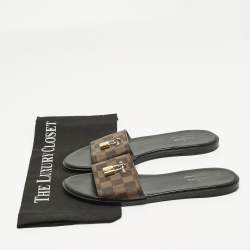 Pre Owned Louis Vuitton Brown Monogram Canvas Lock It Slides Sandals Size 39.5