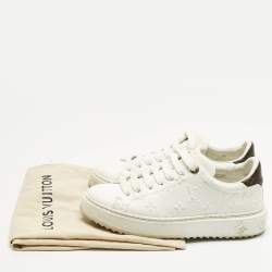 Pre Owned Louis Vuitton White Embossed Monogram Leather Time Out Low Top Sneakers Size 37.5