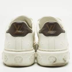 Pre Owned Louis Vuitton White Embossed Monogram Leather Time Out Low Top Sneakers Size 37.5