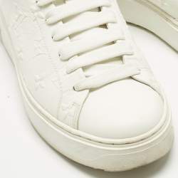 Pre Owned Louis Vuitton White Embossed Monogram Leather Time Out Low Top Sneakers Size 37.5