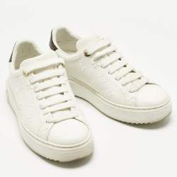 Pre Owned Louis Vuitton White Embossed Monogram Leather Time Out Low Top Sneakers Size 37.5