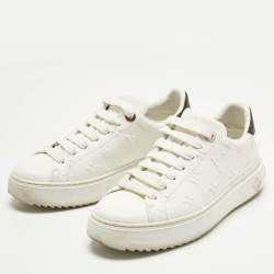 Pre Owned Louis Vuitton White Embossed Monogram Leather Time Out Low Top Sneakers Size 37.5