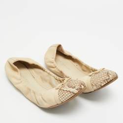 Pre Owned Louis Vuitton Beige Leather And Python Cap Toe Scrunch Ballet Flats Size 38