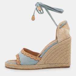 Pre Owned Louis Vuitton Multicolor Jute and Suede Wedge Espadrilles Sandals Size 39