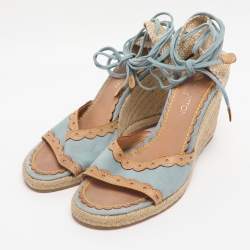 Pre Owned Louis Vuitton Multicolor Jute and Suede Wedge Espadrilles Sandals Size 39