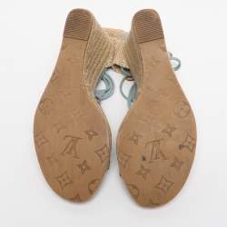 Pre Owned Louis Vuitton Multicolor Jute and Suede Wedge Espadrilles Sandals Size 39