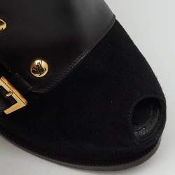 Pre Owned Louis Vuitton Black Suede and Leather Peep Toe Platform Booties Size 36