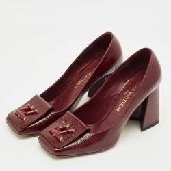 Pre Owned Louis Vuitton Burgundy Leather Block Heel Pumps Size 38
