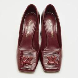 Pre Owned Louis Vuitton Burgundy Leather Block Heel Pumps Size 38