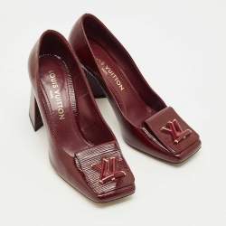 Pre Owned Louis Vuitton Burgundy Leather Block Heel Pumps Size 38