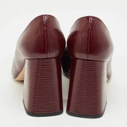Pre Owned Louis Vuitton Burgundy Leather Block Heel Pumps Size 38