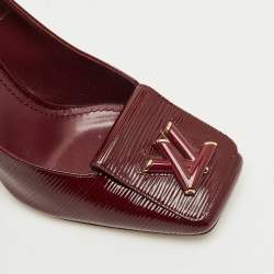 Pre Owned Louis Vuitton Burgundy Leather Block Heel Pumps Size 38