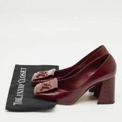 Pre Owned Louis Vuitton Burgundy Leather Block Heel Pumps Size 38