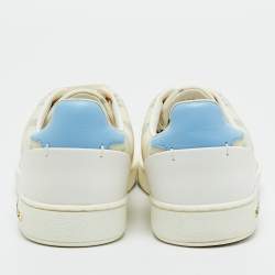 Pre Owned Louis Vuitton White/Blue Leather and Mesh Luxembourg Lace Up Sneakers Size 37