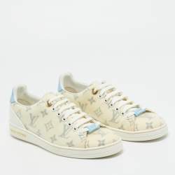 Pre Owned Louis Vuitton White/Blue Leather and Mesh Luxembourg Lace Up Sneakers Size 37