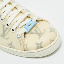 Pre Owned Louis Vuitton White/Blue Leather and Mesh Luxembourg Lace Up Sneakers Size 37