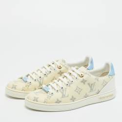 Pre Owned Louis Vuitton White/Blue Leather and Mesh Luxembourg Lace Up Sneakers Size 37