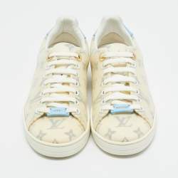 Pre Owned Louis Vuitton White/Blue Leather and Mesh Luxembourg Lace Up Sneakers Size 37