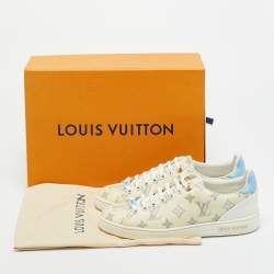 Pre Owned Louis Vuitton White/Blue Leather and Mesh Luxembourg Lace Up Sneakers Size 37