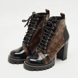 مملوكة مسبقًا Louis Vuitton Brown/Black Monogram Canvas and Patent Leather Star Trail Ankle Boot Size 38.5