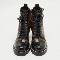 مملوكة مسبقًا Louis Vuitton Brown/Black Monogram Canvas and Patent Leather Star Trail Ankle Boot Size 38.5