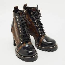 مملوكة مسبقًا Louis Vuitton Brown/Black Monogram Canvas and Patent Leather Star Trail Ankle Boot Size 38.5