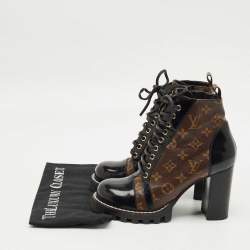 مملوكة مسبقًا Louis Vuitton Brown/Black Monogram Canvas and Patent Leather Star Trail Ankle Boot Size 38.5