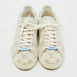Pre Owned Louis Vuitton White/Blue Monogram Technical Mesh Frontrow Sneakers Size 39