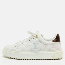 Pre Owned Louis Vuitton White Monogram Leather Time Out Sneakers Size 39