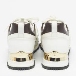 Pre Owned Louis Vuitton White/Brown Monogram Canvas And Leather Runaway Lace Up Sneakers Size 38.5