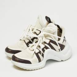 Pre Owned Louis Vuitton White Mesh and Monogram Canvas Archlight Sneakers Size 37