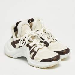 Pre Owned Louis Vuitton White Mesh and Monogram Canvas Archlight Sneakers Size 37