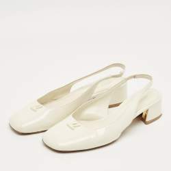 Pre Owned Louis Vuitton Cream Patent Leather Slingback Pumps Size 40
