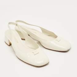 Pre Owned Louis Vuitton Cream Patent Leather Slingback Pumps Size 40